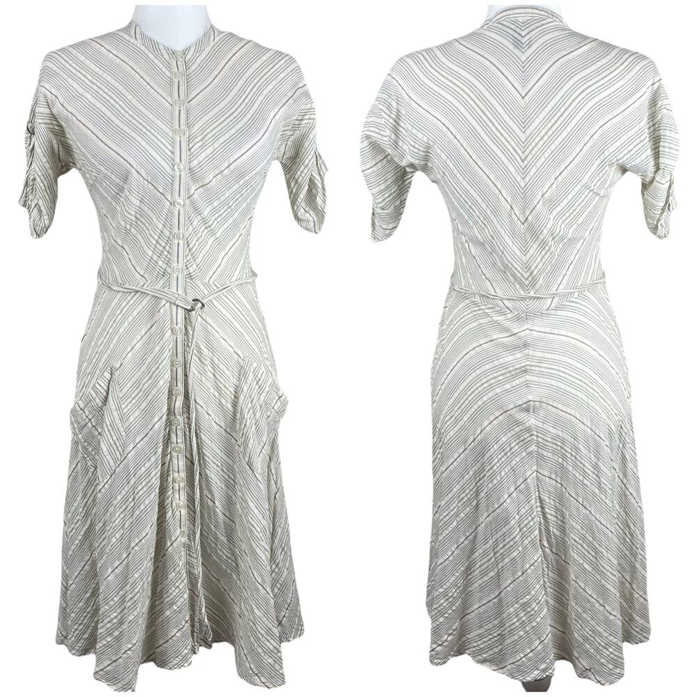 French Connection Striped Button Front Dress Prairie Cottagecore Vibe Size 4 - Picture 1 of 12
